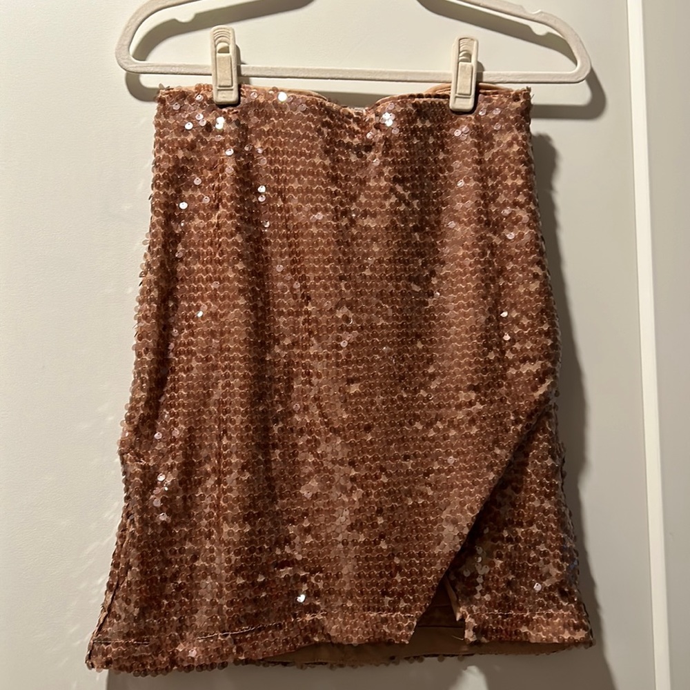 NWT Rachel Zoe Los Angeles Rose Gold Sequin Mini Skirt Size XS